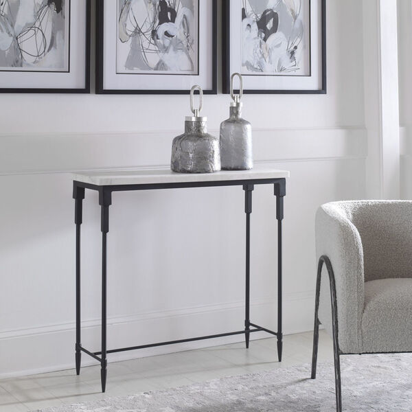 Bourges White and Satin Black Marble Console Table, image 1