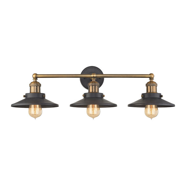 Afton Antique Brass and Tarnished Graphite 28-Inch Three-Light Vanity, image 1