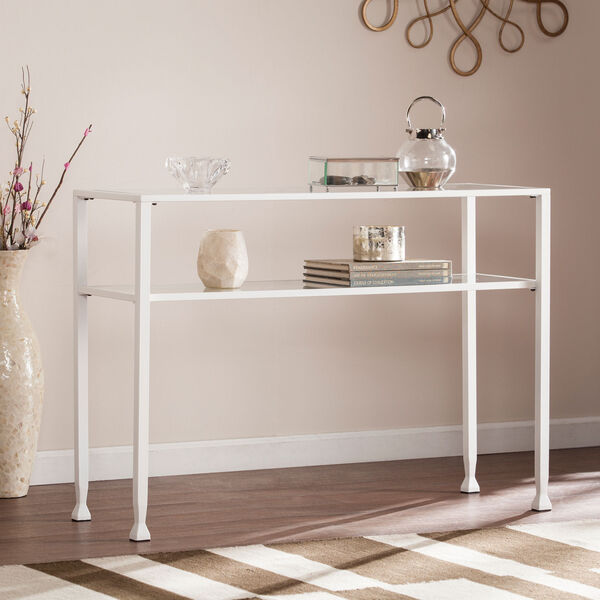 White Jaymes Metal and Glass Console Table, image 1