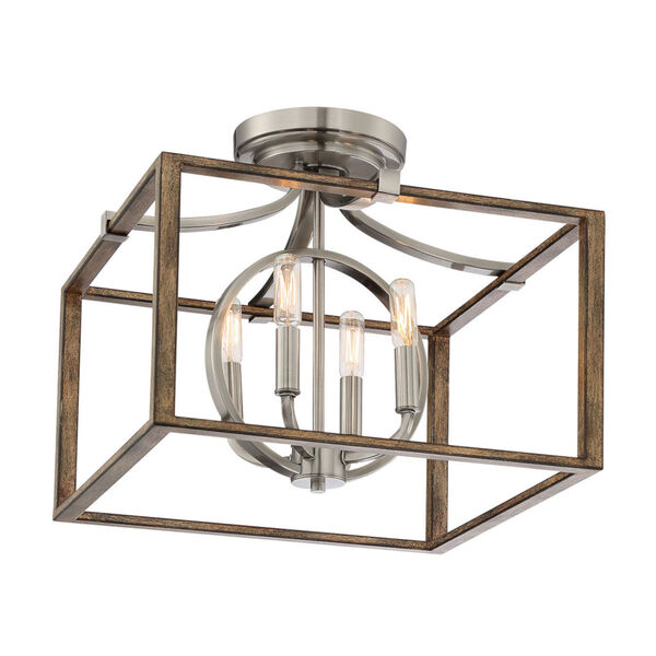 Country Estates Sun Faded Wood With Brushed Nickel Four-Light Semi-Flush Mount, image 1