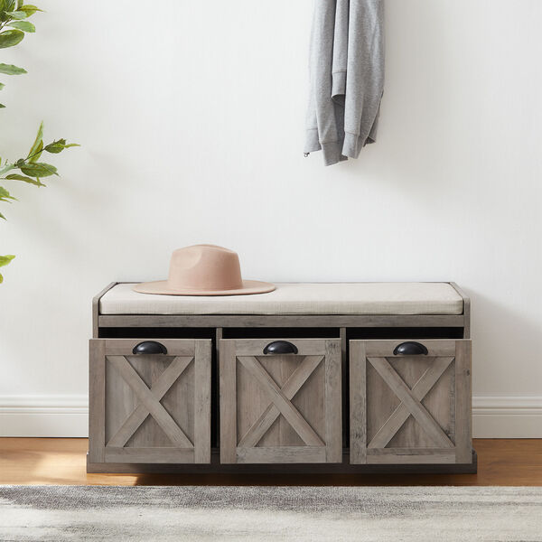 Willow Grey Wash and Oatmeal Linen Storage Bench with Three Drawers, image 6