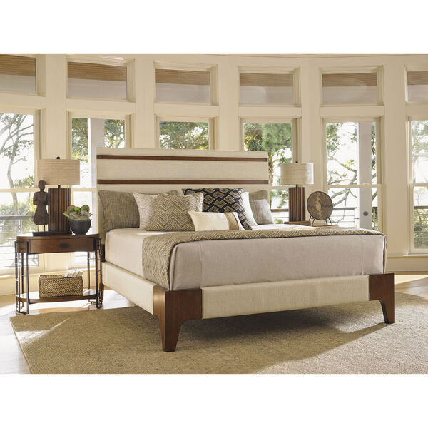 Island Fusion Brown and Ivory Mandarin Upholstered King Panel Bed, image 2
