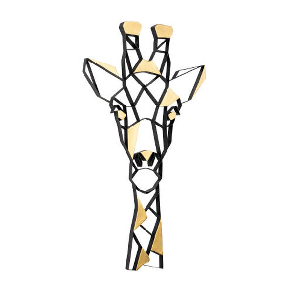 Geometric Animal Kingdom Matte Black Antique Gold Leaf Giraffe Wall Art, image 2