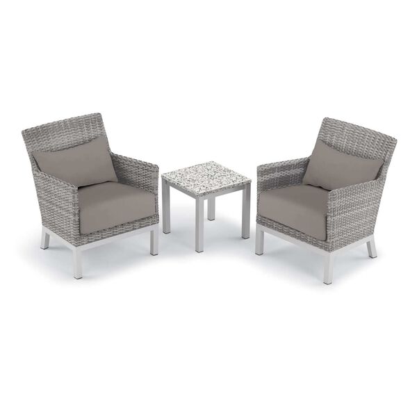 Argento and Travira Ash Stone Three-Piece Outdoor Club Chair with Lumbar Pillows and End Table Set, image 1