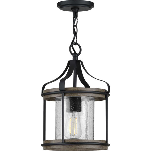 Brenham Matte Black 10-Inch One-Light Outdoor Pendant with Clear Seeded Shade, image 2