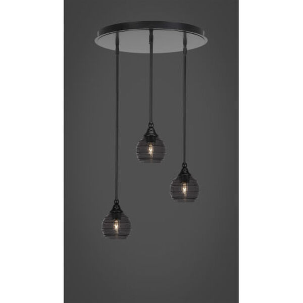 Empire Matte Black Three-Light Cluster Pendalier with Six-Inch Smoke Ribbed Glass, image 2