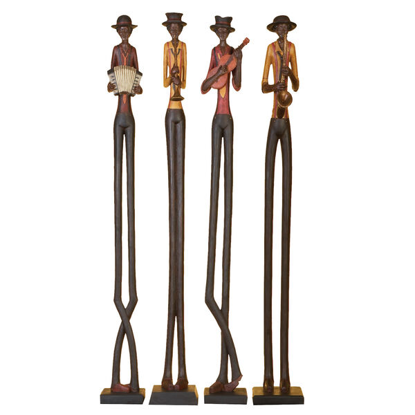 Brown Polystone Eclectic Musician 40-inch Sculpture, Set of 4, image 2