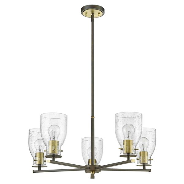 Shelby Oil Rubbed Bronze and Antique Brass Five-Light Chandelier with Clear Seedy Glass, image 4