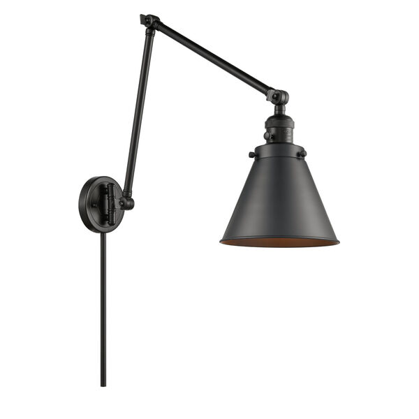 Franklin Restoration Matte Black Eight-Inch One-Light Swing Arm Wall Sconce with Appalachian Matte Black Metal Shade, image 1