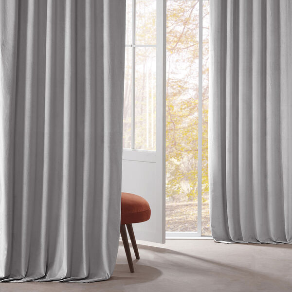 Cloud Grey Plush Velvet Curtain Single Panel, image 2