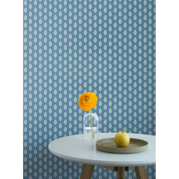 Grandmillennial Blue Leaf Pendant Pre Pasted Wallpaper - SAMPLE SWATCH ONLY, image 1