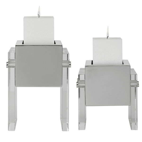 Sutton Distressed White Square Candle Holder, Set of 2, image 4