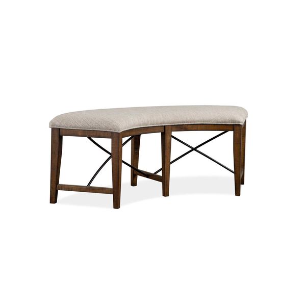 Bay Creek Aged Bronze Wood Curved Bench with Upholstered Seat, image 2