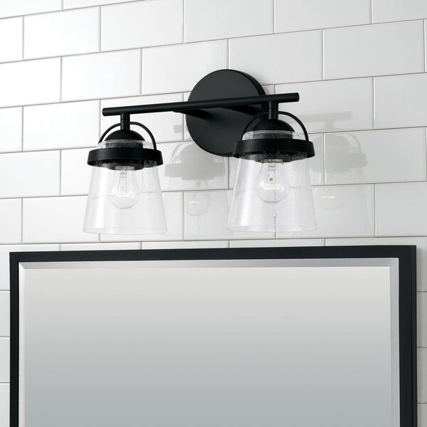 HomePlace Madison Matte Black Two-Light Vanity with Clear Seeded Glass, image 3