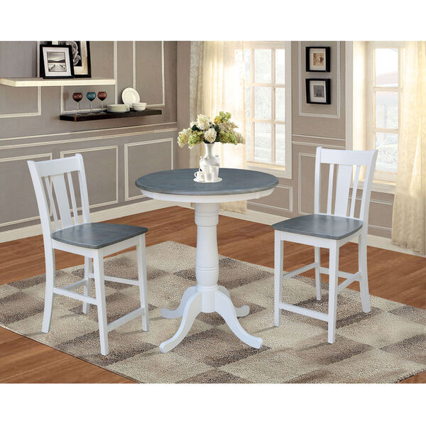 San Remo White and Heather Gray 30-Inch Round Pedestal Gathering Height Table With Counter Height Stools, Three-Piece, image 2