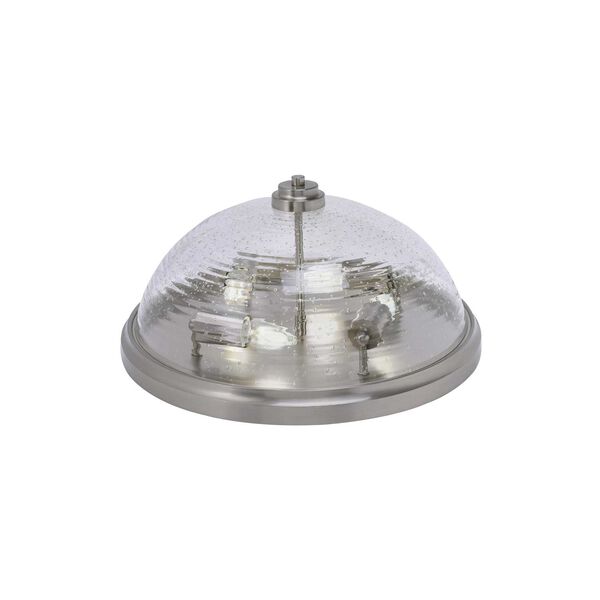 Brushed Nickel Four-Light Flush Mount with Ribbed Clear Bubble Glass, image 1