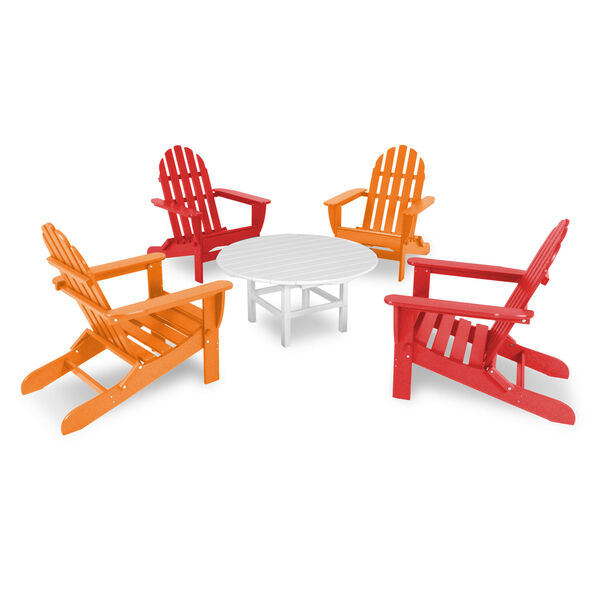 Classic Sunset Red and Tangerine Adirondack Five Piece Conversation Seating Set, image 1