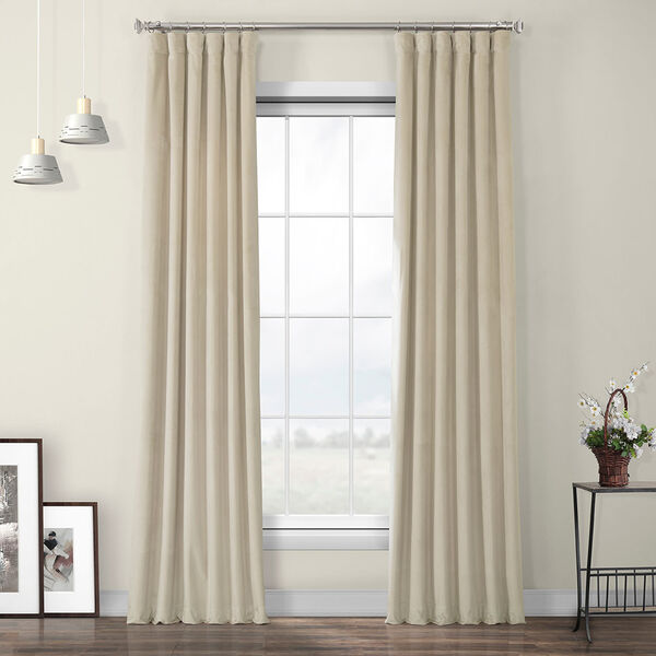 Beige Heritage Plush Velvet Curtain Single Panel, image 1