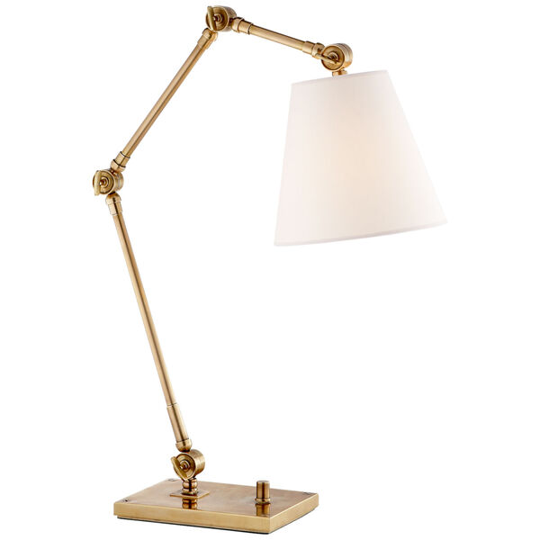 Graves Task Lamp in Hand-Rubbed Antique Brass with Linen Shade by Suzanne Kasler, image 1