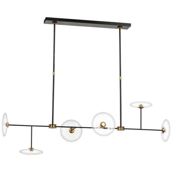 Calvino Large Linear Chandelier in Aged Iron and Hand-Rubbed Antique Brass with Clear Glass by Ian K. Fowler, image 1