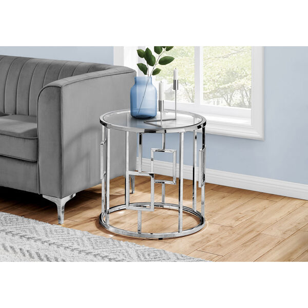 Chrome Round End Table with Tempered Glass, image 2