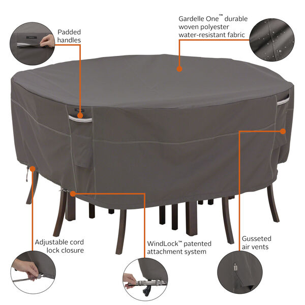 Maple Dark Taupe 82-Inch Round Patio Table and Chair Set Cover, image 2
