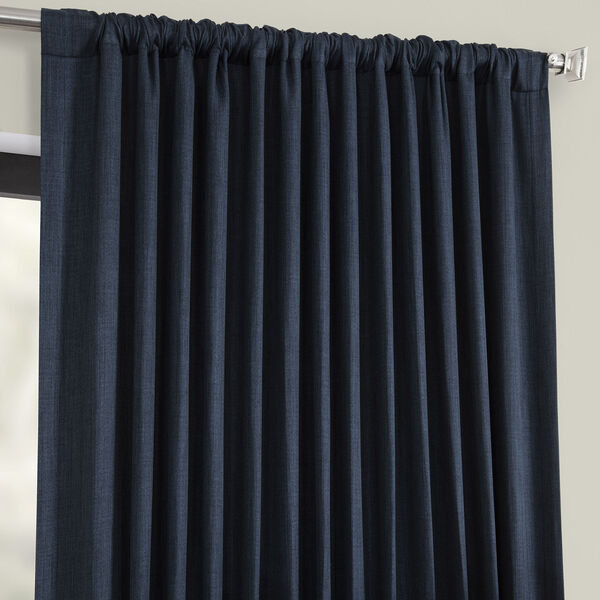 Blue Faux Linen Extra Wide Blackout Curtain Single Panel, image 3