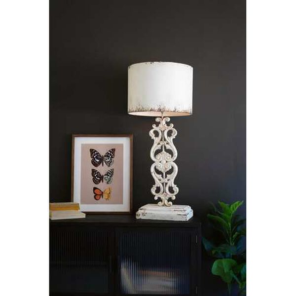 White Table Lamp - Antique with Carved Damask Base, image 4