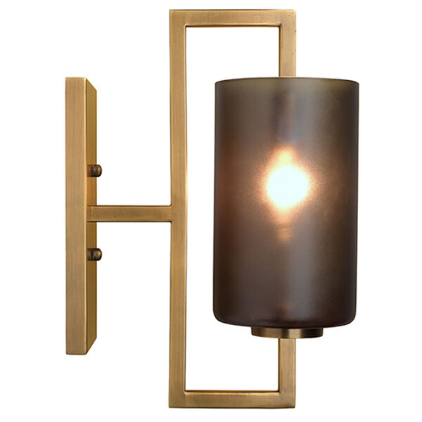 Antique Brass And Gray Frosted Glass One-Light Wall Sconce, image 4