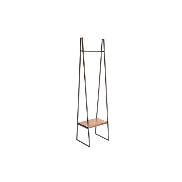 Natural and Dark Grey A-Frame Metal Rack with Lower Wood Shelf, image 1