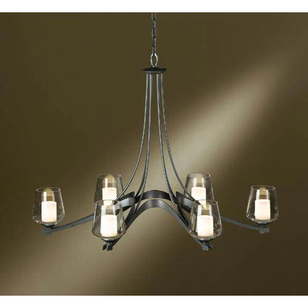 Ribbon Oval Dark Smoke Six-Light Chandelier with Clear Glass with Opal Diffuser, image 1