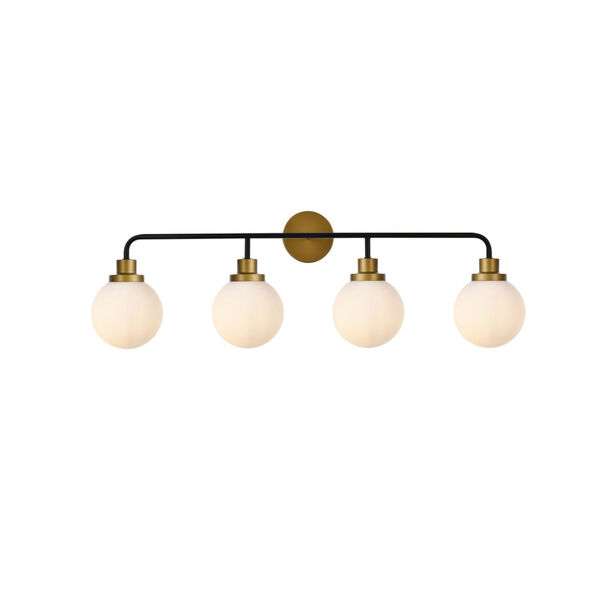 Hanson Black and Brass and Frosted Shade Four-Light Bath Vanity, image 1
