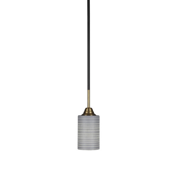 Paramount Matte Black and Brass 11-Inch One-Light Mini Pendant with Gray Matrix Shade, image 1