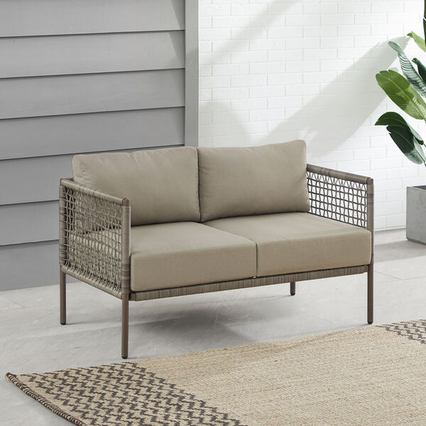 Cali Bay Taupe Light Brown Outdoor Wicker Loveseat, image 1