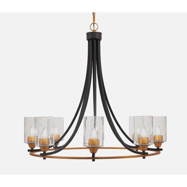 Paramount Matte Black Brass Eight-Light Chandelier with Clear Cylinder Bubble Glass, image 1