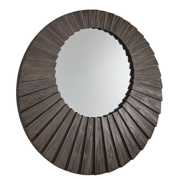 Virginia Dark Brown Reclaimed Wood 39-Inch Round Seashell Wall Mirror, image 2