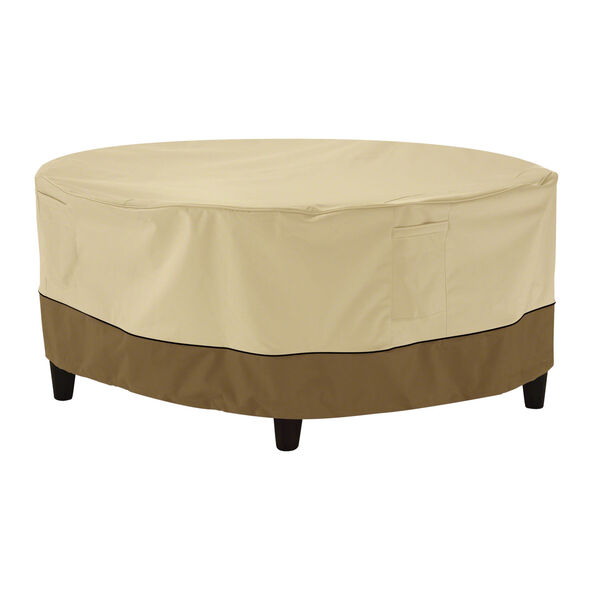Ash Beige and Brown Round Patio Ottoman and Coffee Table Cover, image 1
