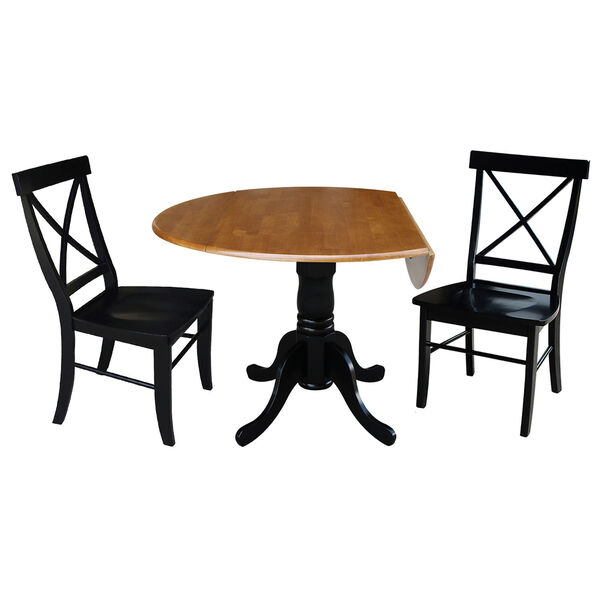 Black and Cherry 42-Inch Dual Drop Leaf Dining Table with Two Cross Back Dining Chair, Three-Piece, image 3