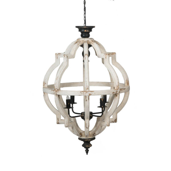 Distressed White and Black 24-Inch Four-Light Chandelier, image 1