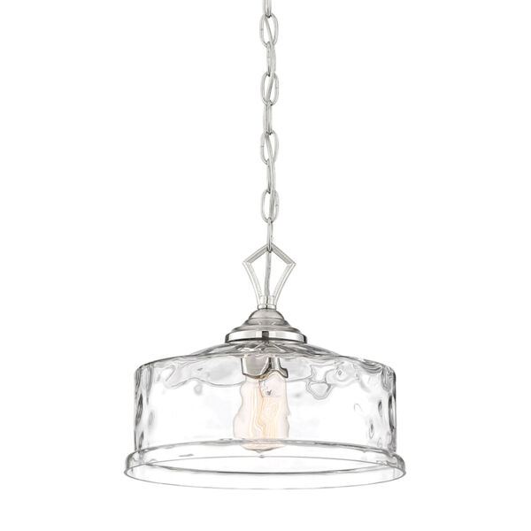 Drake Polished Nickel One-Light Down Pendant with Clear Hammered Glass, image 1