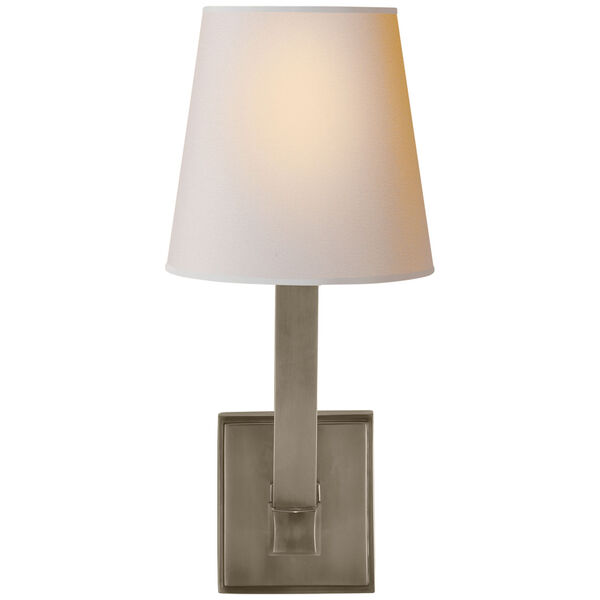 Square Tube Single Sconce in Antique Nickel with Natural Paper Shade by Chapman and Myers, image 1