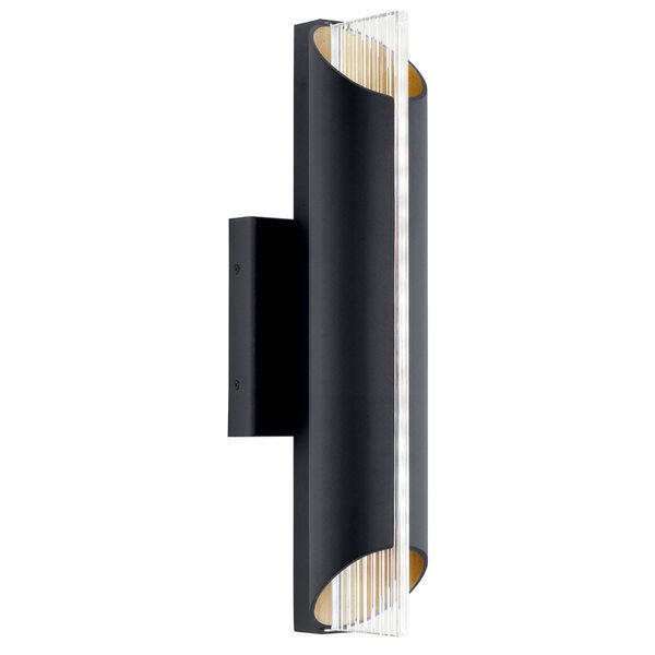 Astalis Black and Burnished Gold One-Light Outdoor LED Wall Sconce with Clear Ribbed Glass, image 1