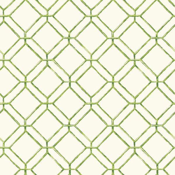 Ashford House Tropics Off-White and Green Diamond Bamboo Wallpaper: Sample Swatch Only, image 1