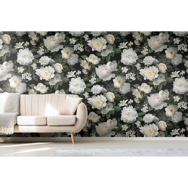 Black Photographic Floral Peel and Stick Wallpaper Mural, image 3