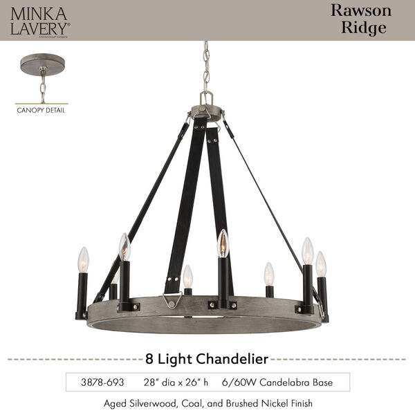 Rawson Ridge Aged Silverwood and Coal 28-Inch Eight-Light Chandelier, image 4