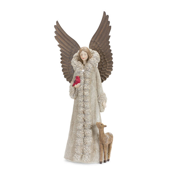 Brown Angel with Deer Holiday Figurine, Set of Two, image 1
