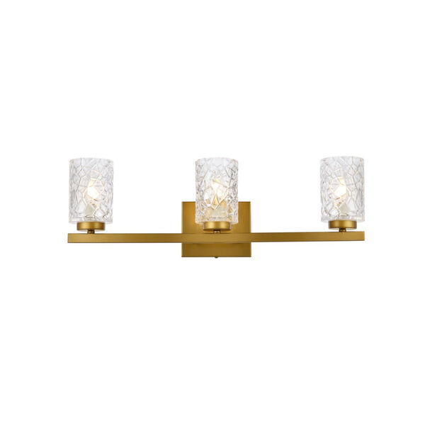 Cassie Brass and Clear Shade Three-Light Bath Vanity, image 1
