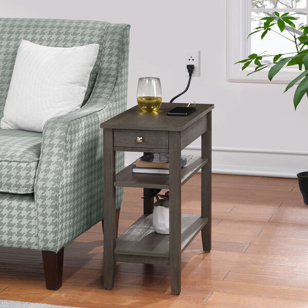 Gray American Heritage One Drawer Chairside End Table with Charging Station and Shelves, image 2