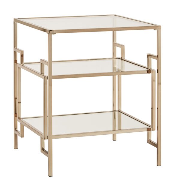 Cade Champagne Gold Side Table with Glass Top and Mirror Bottom, image 1