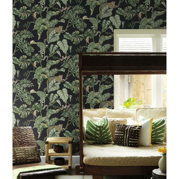 Ronald Redding Black Jungle Cat Non Pasted Wallpaper - SWATCH SAMPLE ONLY, image 1